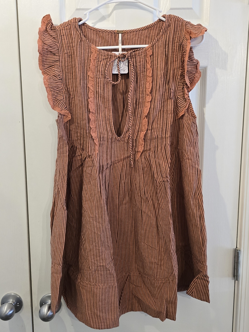 Splendid Rust and Black Striped Ruffle Keyhole Tunic - Picture 1 of 4